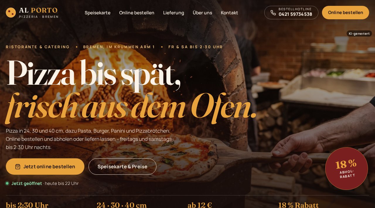 Website der Pizzeria Al Porto