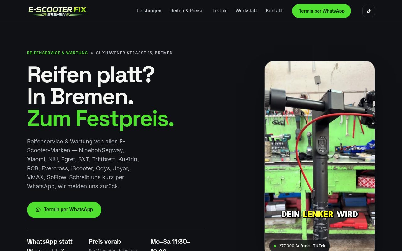 Website von E-Scooter Fix Bremen
