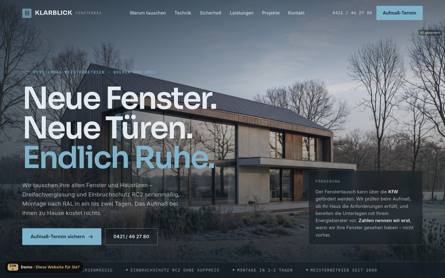 Demo-Website Fensterbaubetrieb