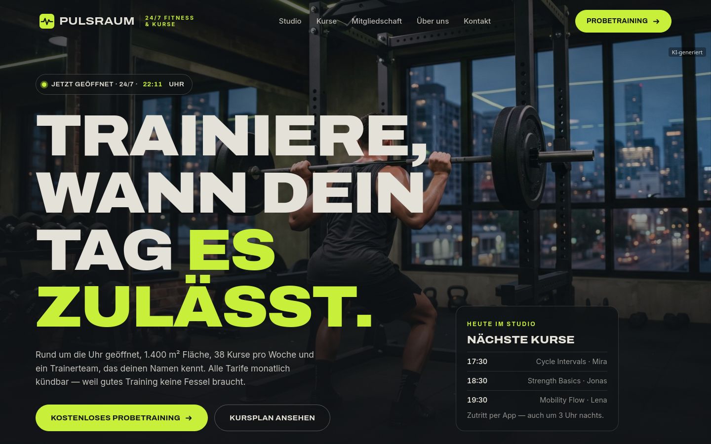 Demo-Website Fitnessstudio