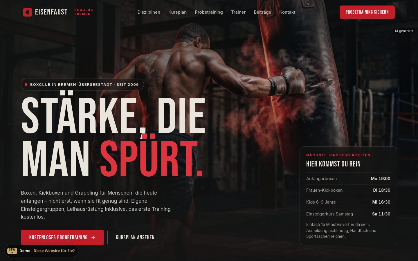 Demo-Website Kampfsportschule
