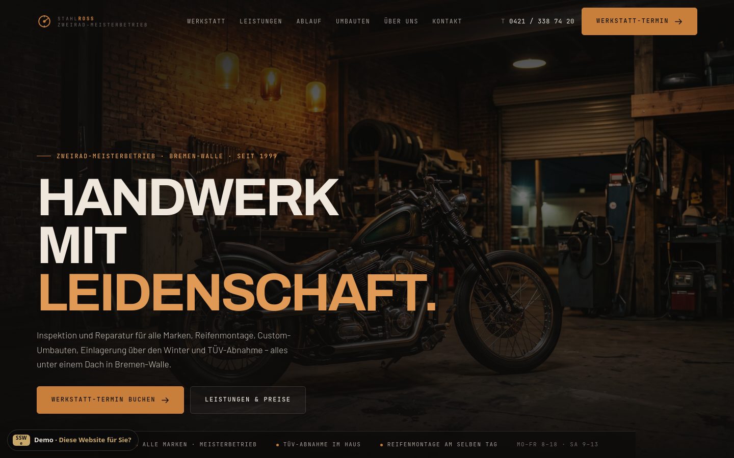 Demo-Website Motorradwerkstatt