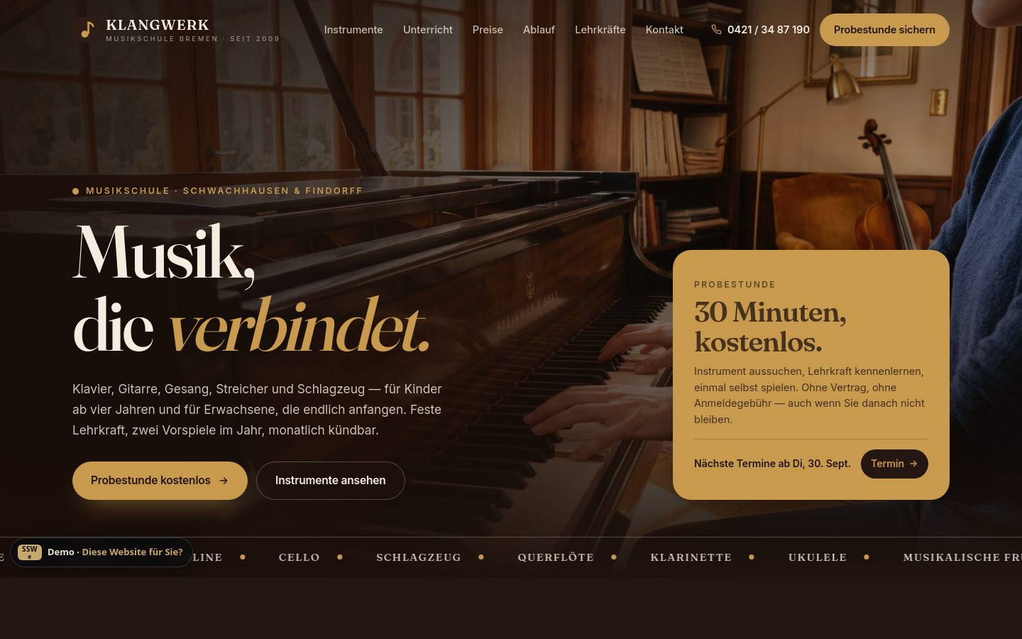 Demo-Website Musikschule