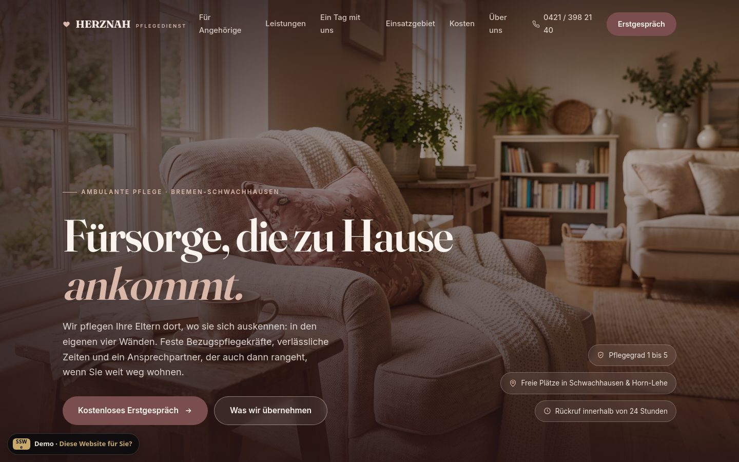 Demo-Website Pflegedienst