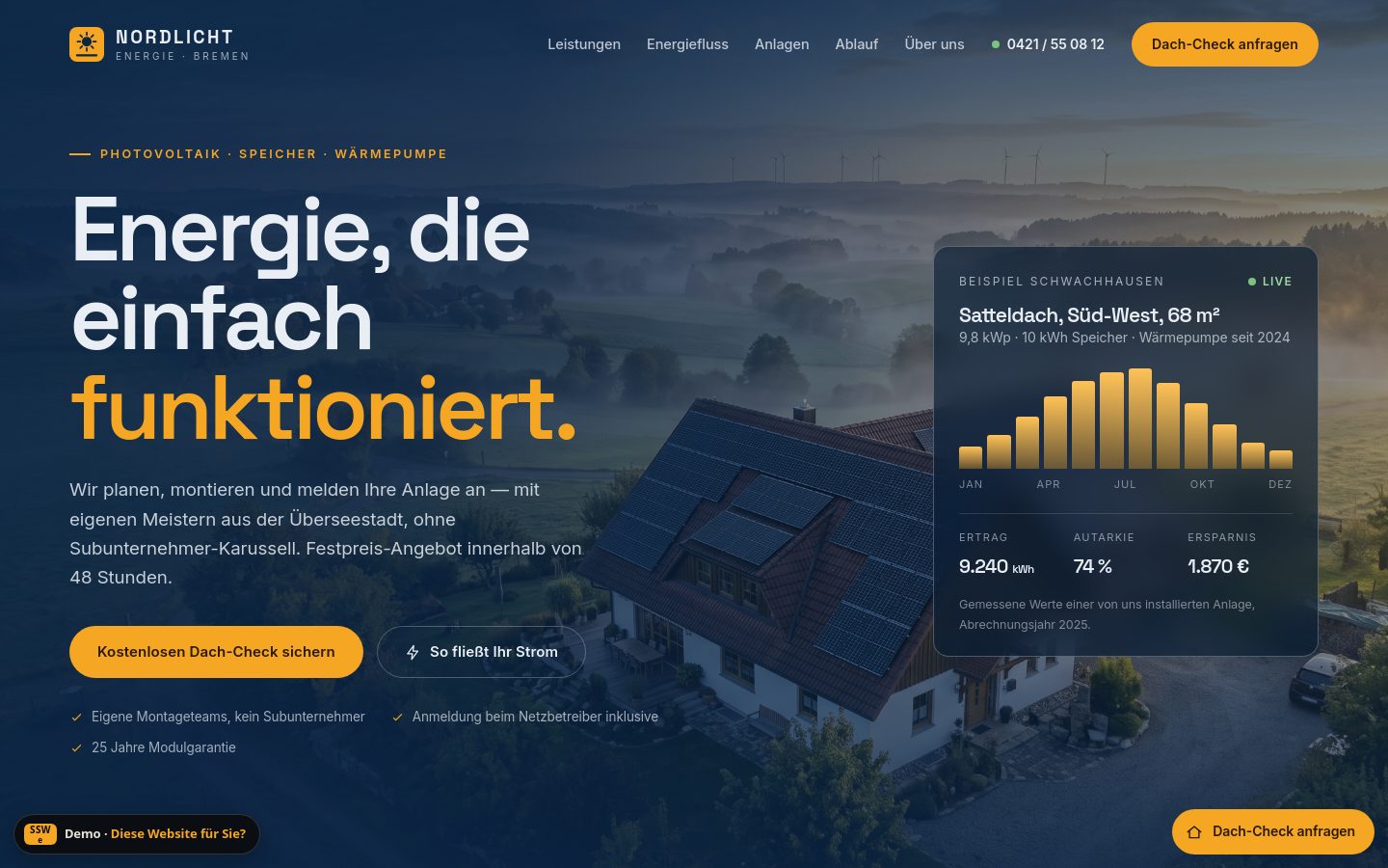Demo-Website Photovoltaik-Betrieb