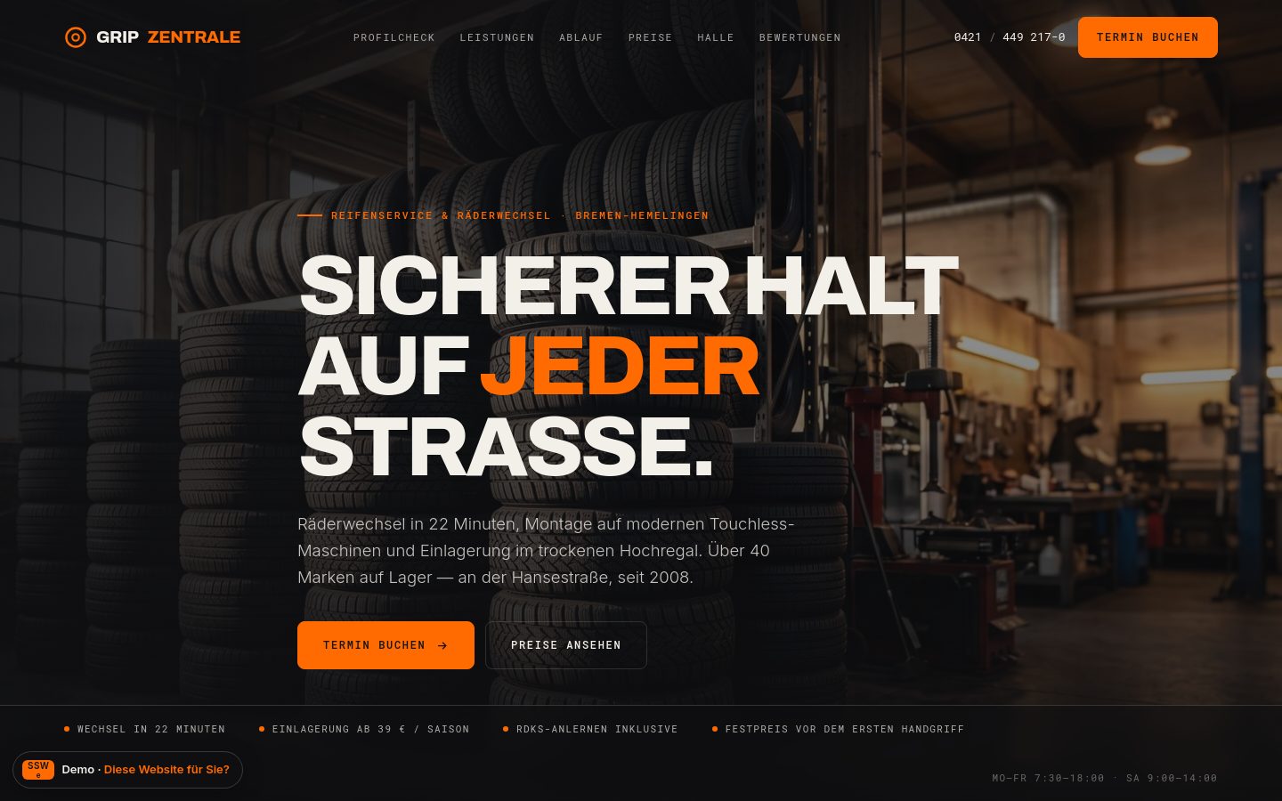 Demo-Website Reifenservice