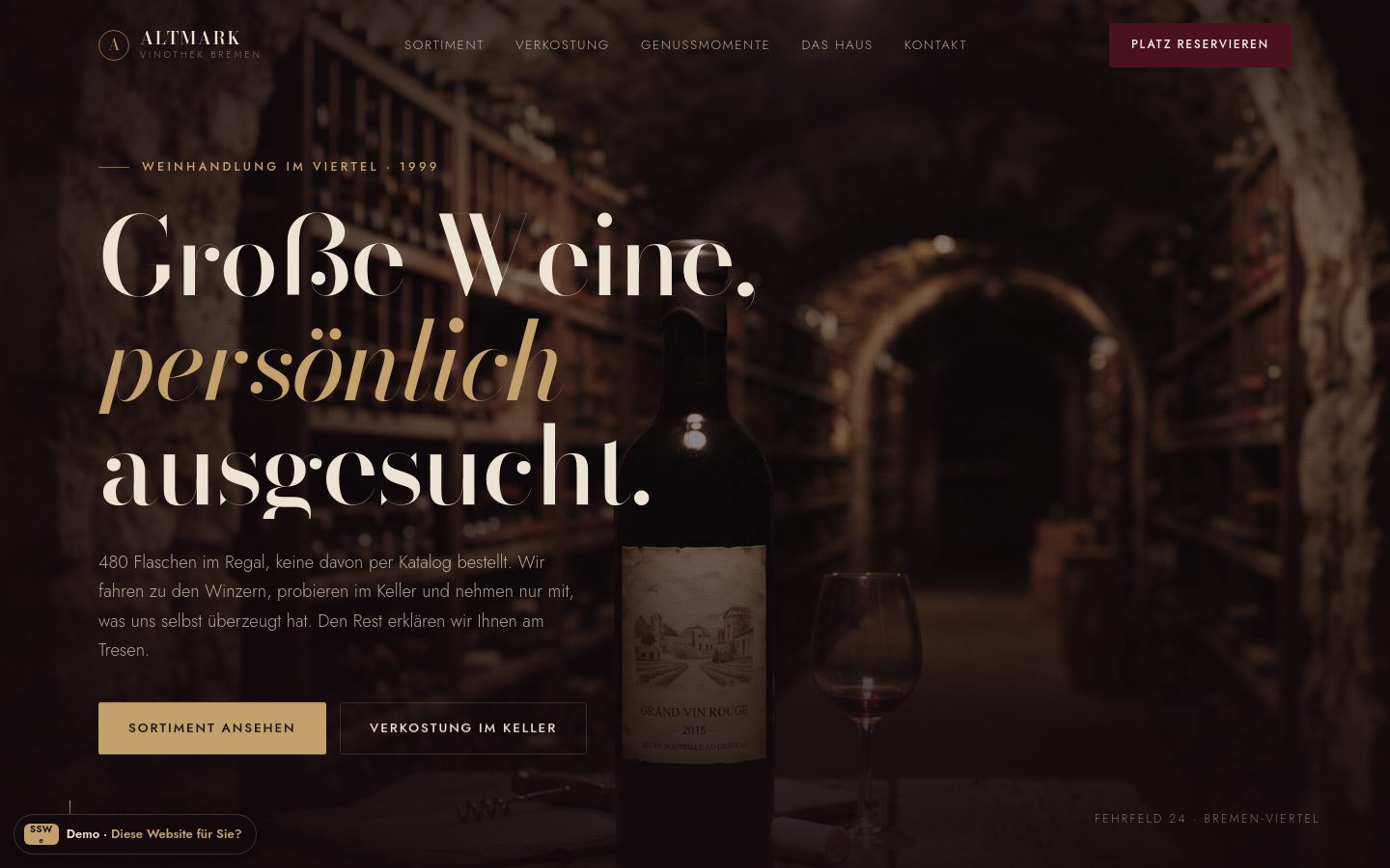 Demo-Website Weinhandlung