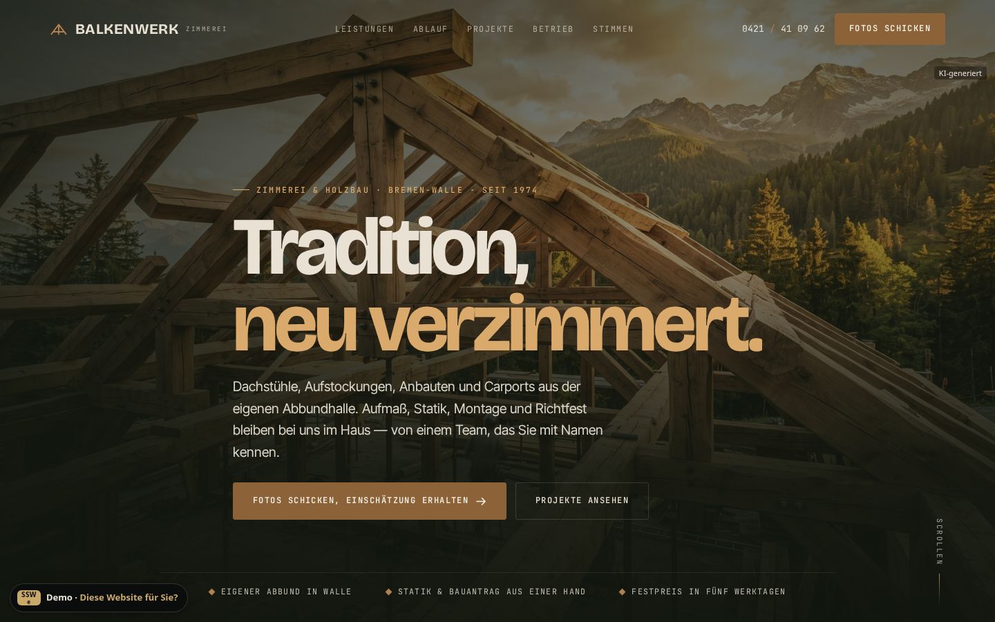 Demo-Website Zimmerei